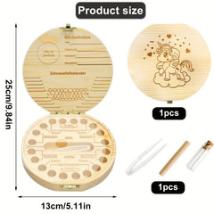 Girls Wooden Tooth Storage Box with Tweezers