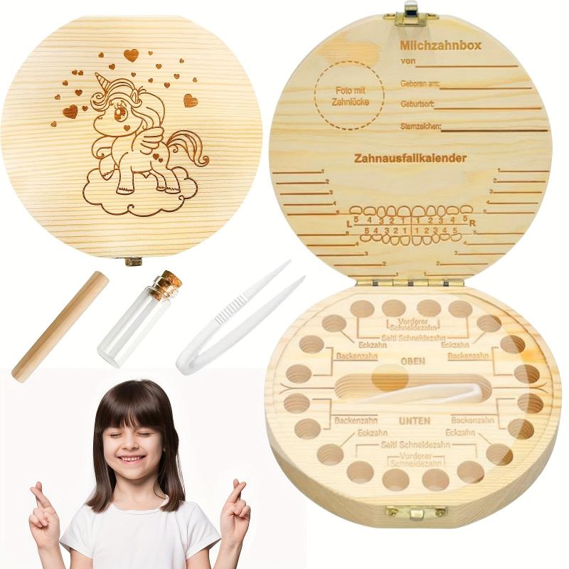 Girls Wooden Tooth Storage Box with Tweezers