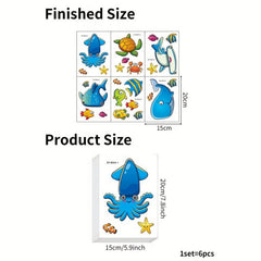 6Pcs Anti Slip Bathtub Stickers Cartoon Underwater Animal Pattern Stickers