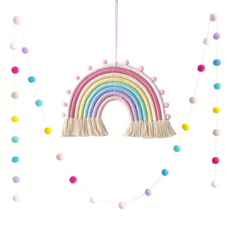 Colorful Hand-woven Rainbow Decorations String Macaron Wall Hangings