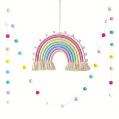 Colorful Hand-woven Rainbow Decorations String Macaron Wall Hangings