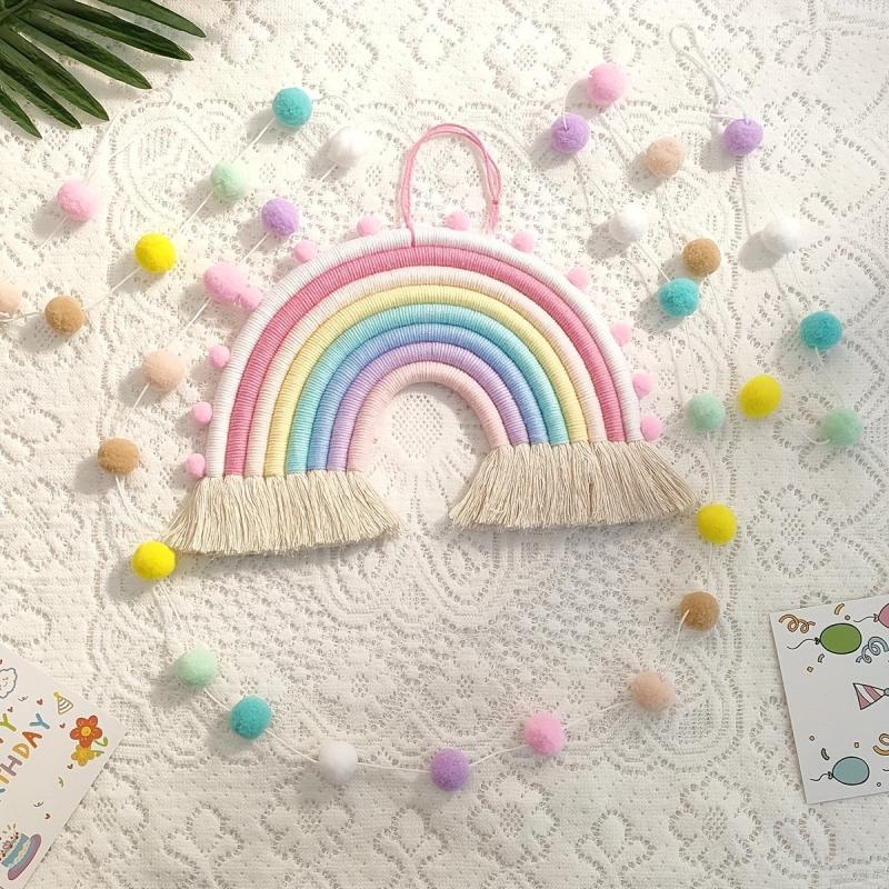 Colorful Hand-woven Rainbow Decorations String Macaron Wall Hangings
