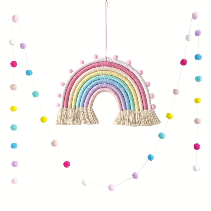Colorful Hand-woven Rainbow Decorations String Macaron Wall Hangings