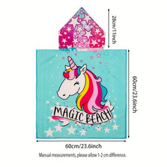 Unicorn Pattern Microfiber Hooded Bath Towel for Kids Quick Drying