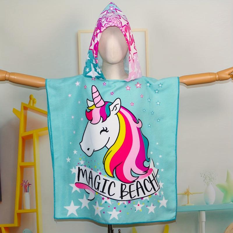Unicorn Pattern Microfiber Hooded Bath Towel for Kids Quick Drying