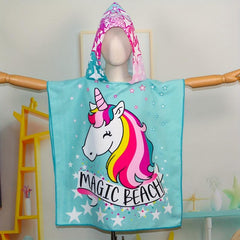 Unicorn Pattern Microfiber Hooded Bath Towel for Kids Quick Drying