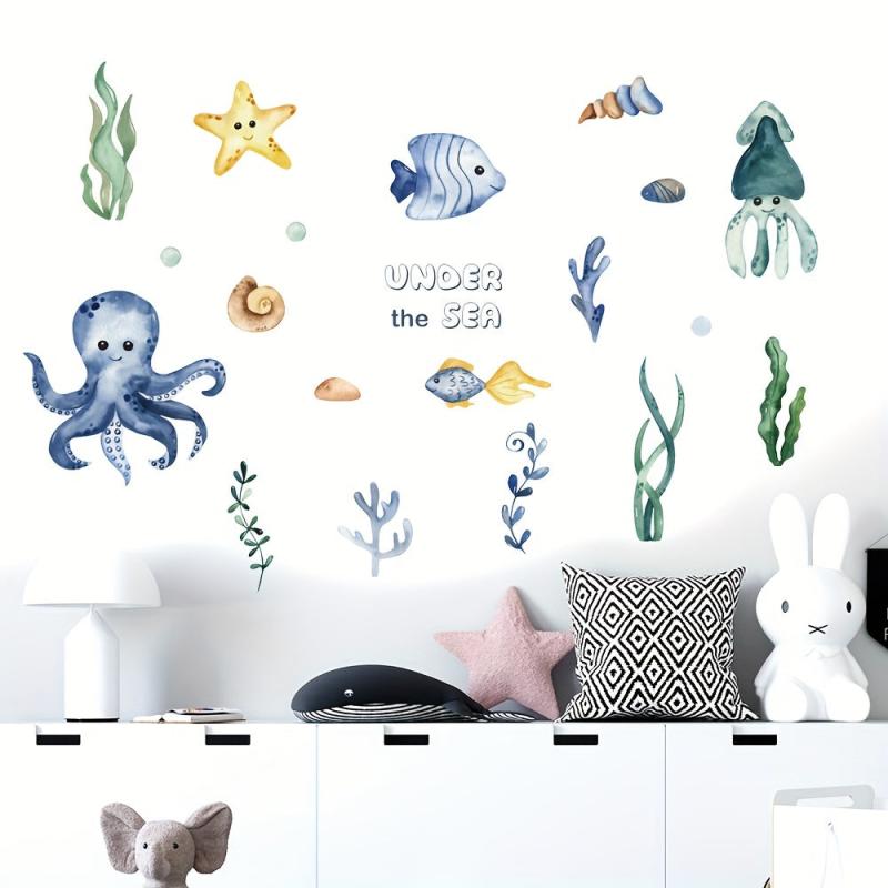 Eco Friendly Cartoon Sea Creatures Wall Stickers for Kids Room Decor