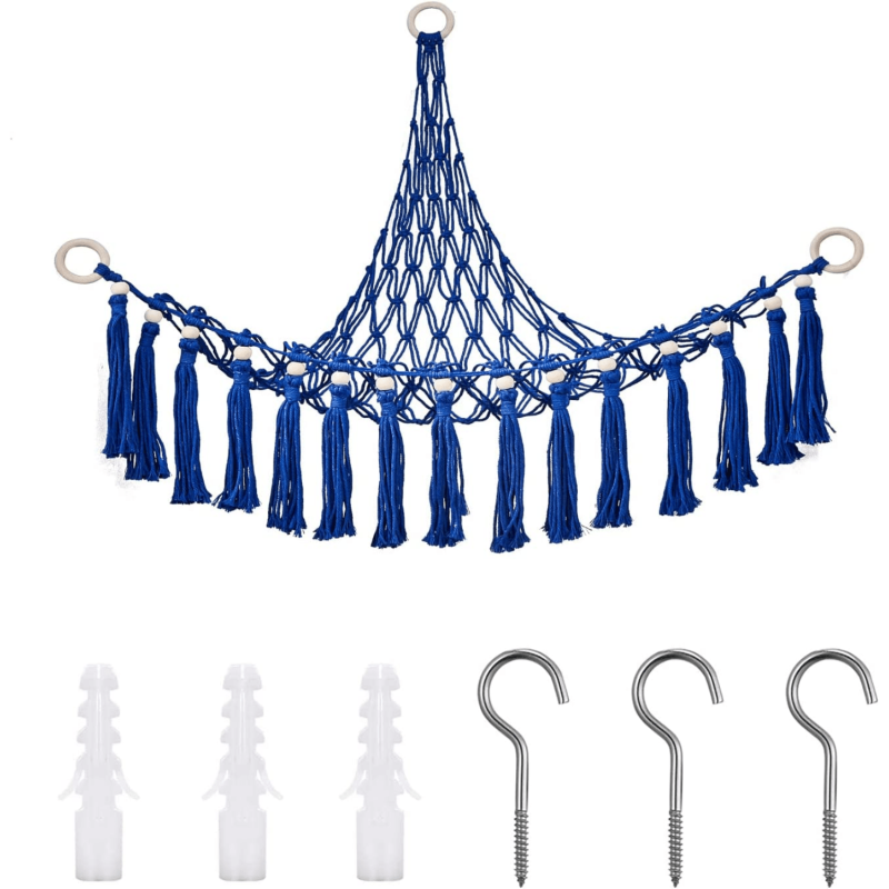 Boho Macrame Stuffed Animal Hammock Toy Organizer