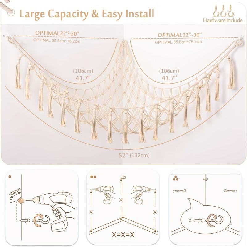 Boho Macrame Stuffed Animal Hammock Toy Organizer