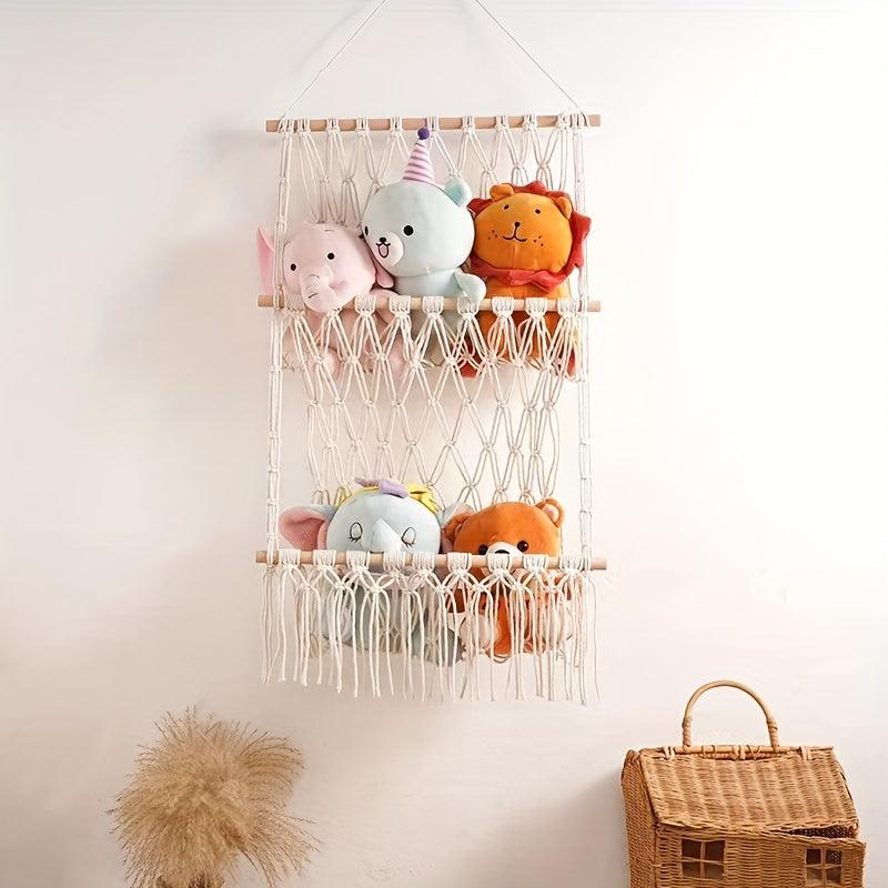 Macrame Stuffed Animal Hammock Toy Storage Organizer