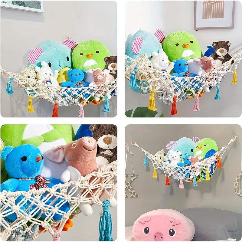 Boho Macrame Toy Hammock with Colorful Tassels