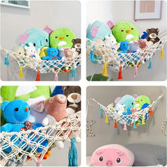 Boho Macrame Toy Hammock with Colorful Tassels