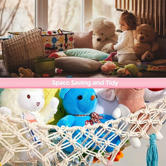Boho Macrame Toy Hammock with Colorful Tassels