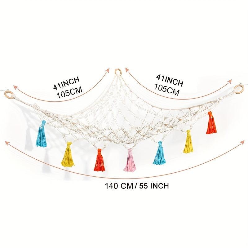 Boho Macrame Toy Hammock with Colorful Tassels