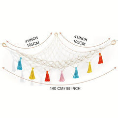 Boho Macrame Toy Hammock with Colorful Tassels