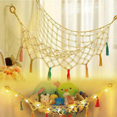 Boho Macrame Toy Hammock with Colorful Tassels