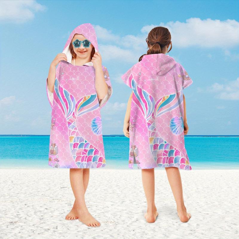 Cartoon Pattern Hooded Beach Towel Quick Dry Absorbent Wearable Beach Towel