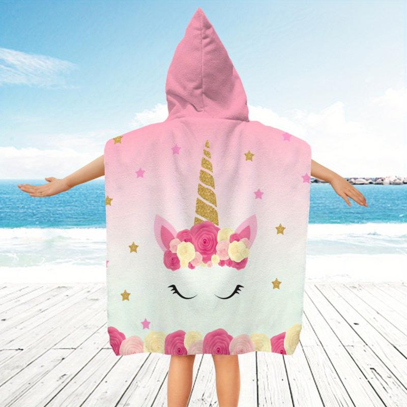Cartoon Pattern Hooded Beach Towel Quick Dry Absorbent Wearable Beach Towel