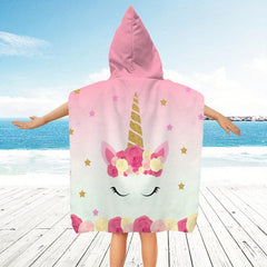 Cartoon Pattern Hooded Beach Towel Quick Dry Absorbent Wearable Beach Towel