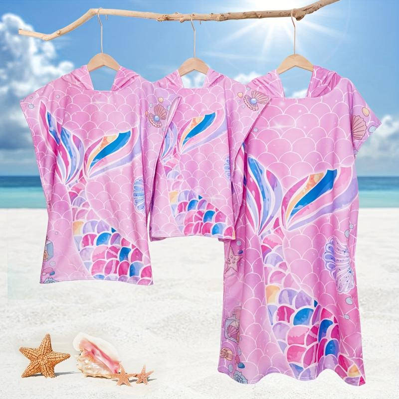 Cartoon Pattern Hooded Beach Towel Quick Dry Absorbent Wearable Beach Towel