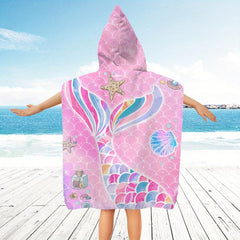 Cartoon Pattern Hooded Beach Towel Quick Dry Absorbent Wearable Beach Towel