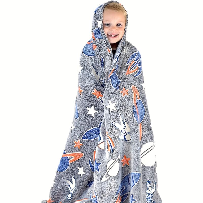 Glow In The Dark Spaceship Astronaut Blanket Soft Flannel