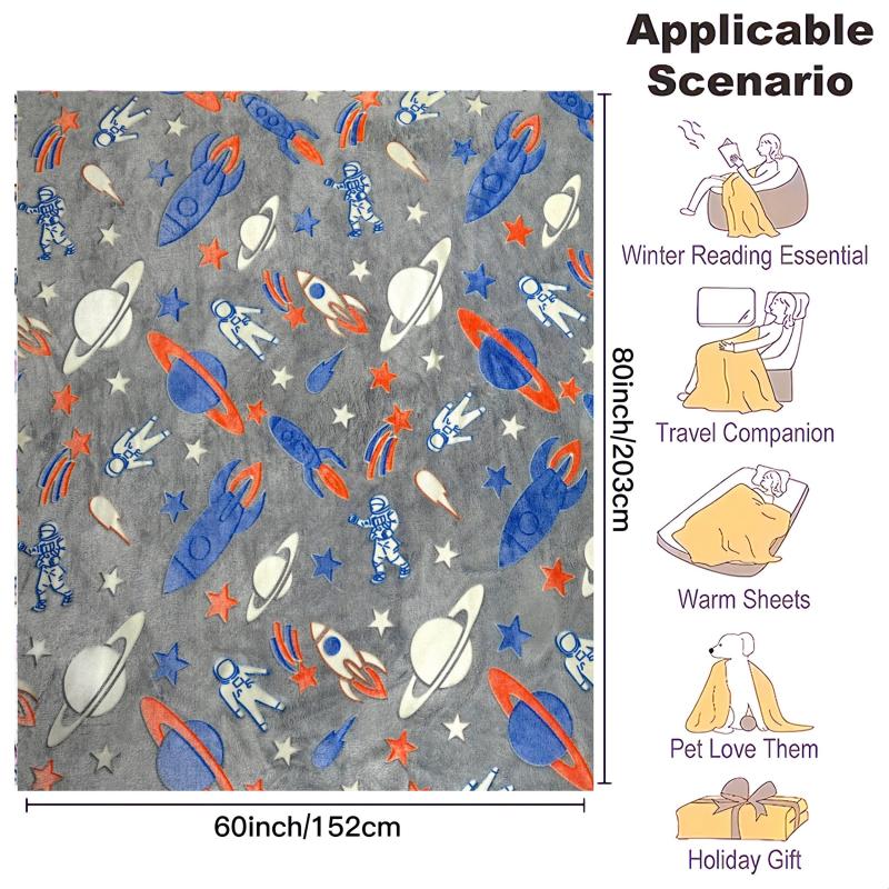 Glow In The Dark Spaceship Astronaut Blanket Soft Flannel