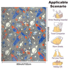 Glow In The Dark Spaceship Astronaut Blanket Soft Flannel