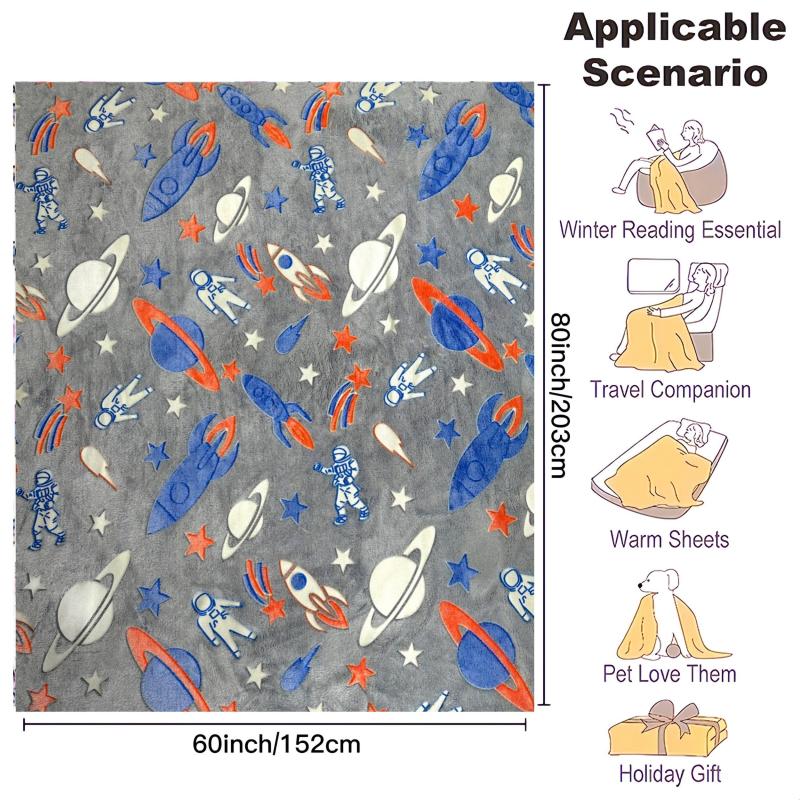 Glow In The Dark Spaceship Astronaut Blanket Soft Flannel
