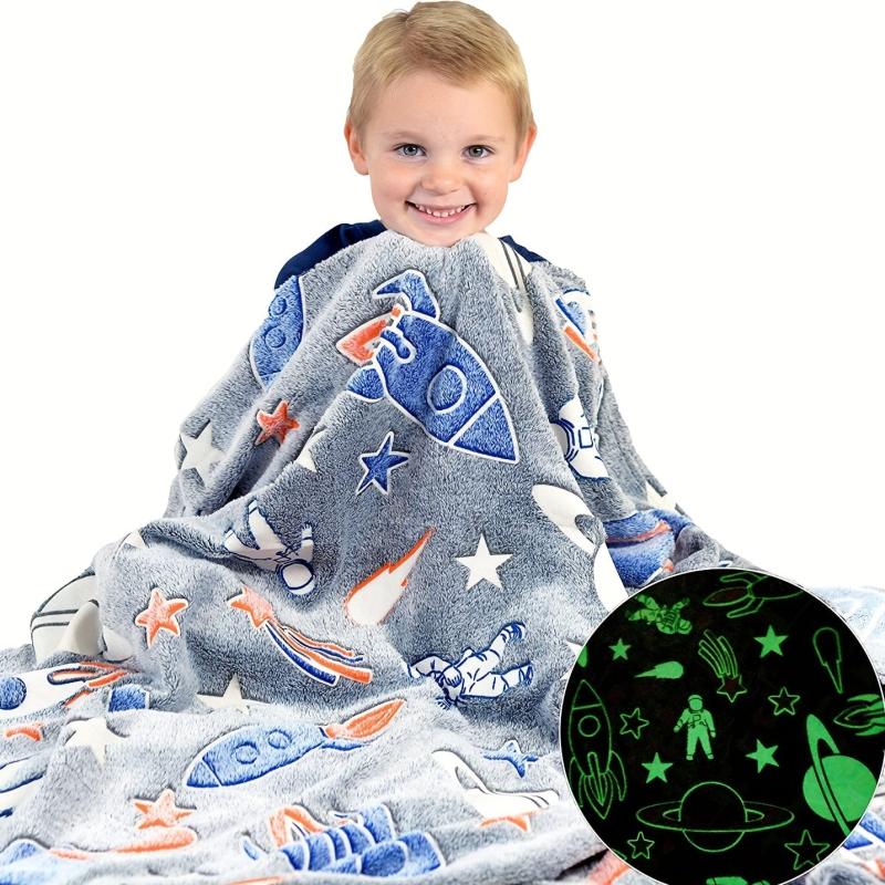 Glow In The Dark Spaceship Astronaut Blanket Soft Flannel