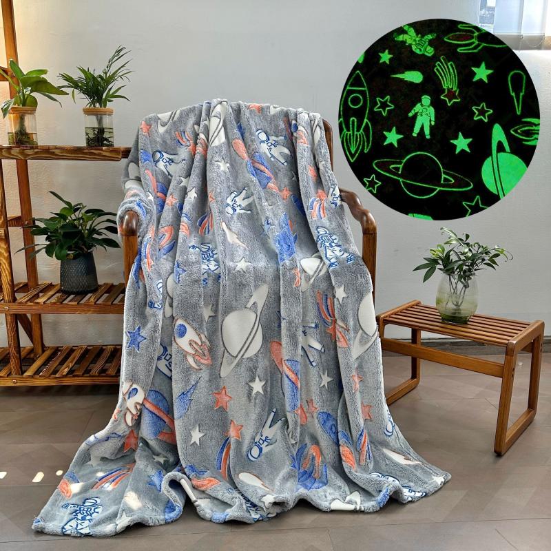 Glow In The Dark Spaceship Astronaut Blanket Soft Flannel