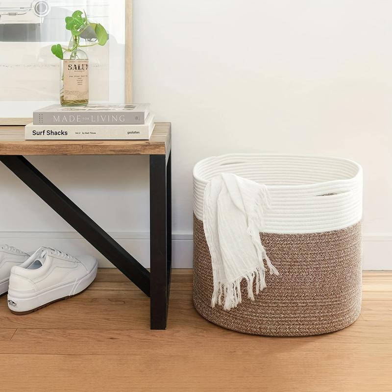 Large Rope Woven Basket 40x40x35cm for Laundry and Blanket Storage