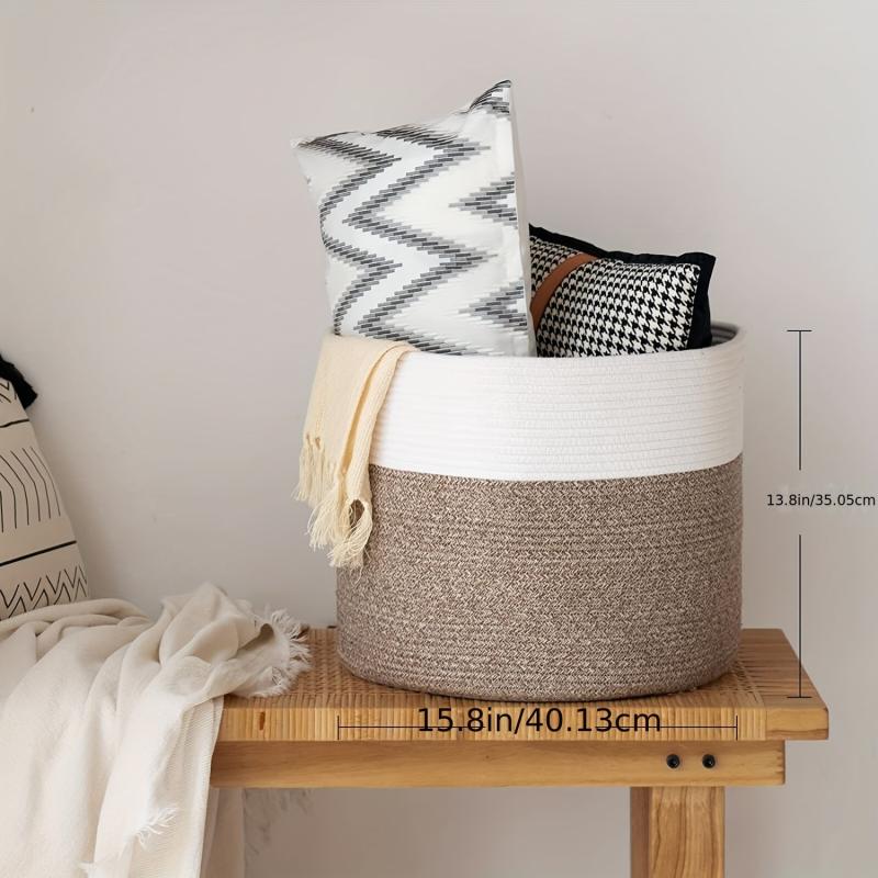 Large Rope Woven Basket 40x40x35cm for Laundry and Blanket Storage