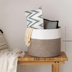 Large Rope Woven Basket 40x40x35cm for Laundry and Blanket Storage