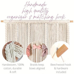 Macrame Hair Bow Holder Organizer with 20 Hooks