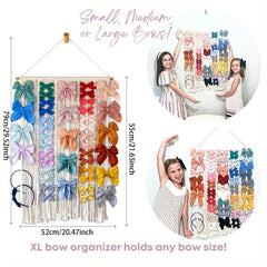 Macrame Hair Bow Holder Organizer with 20 Hooks