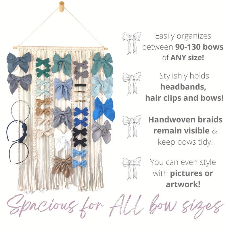 Macrame Hair Bow Holder Organizer with 20 Hooks