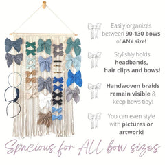 Macrame Hair Bow Holder Organizer with 20 Hooks