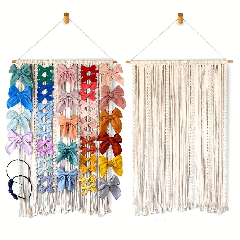 Macrame Hair Bow Holder Organizer with 20 Hooks