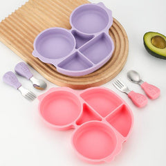 Silicone Suction Plate for Toddlers with Fork Spoon Set