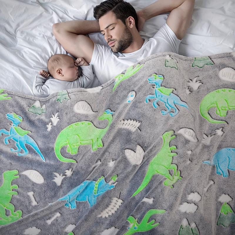 Luminous Dinosaur Blanket for Boys Girls Soft Fleece Kids Christmas Birthday Gif