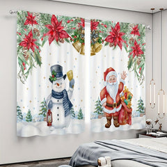 2pcs Hand-painted Snowman & Santa Claus Semi-shading Curtain