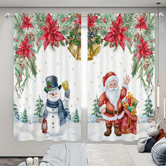 2pcs Hand-painted Snowman & Santa Claus Semi-shading Curtain
