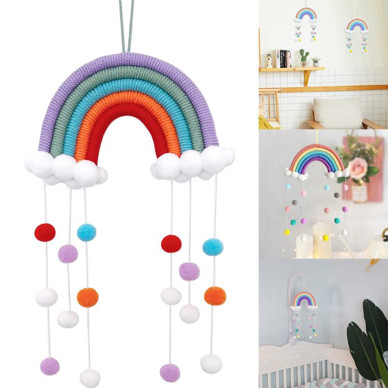 Rainbow Wind Chimes for Baby Bed Colourful Raindrops Clouds Newborn Room Decor