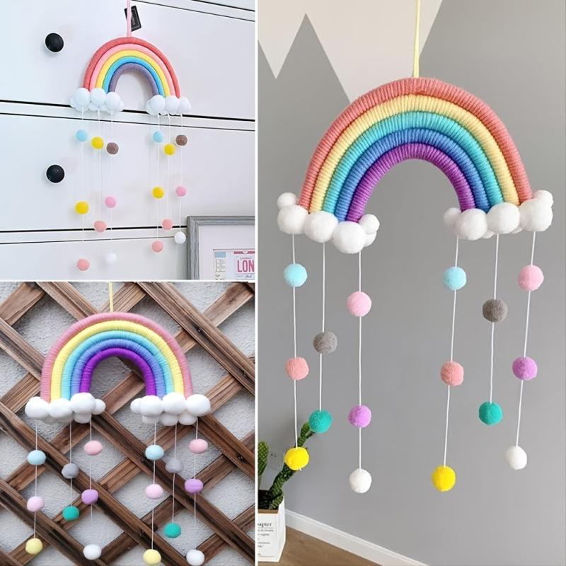 Rainbow Wind Chimes for Baby Bed Colourful Raindrops Clouds Newborn Room Decor