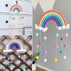 Rainbow Wind Chimes for Baby Bed Colourful Raindrops Clouds Newborn Room Decor