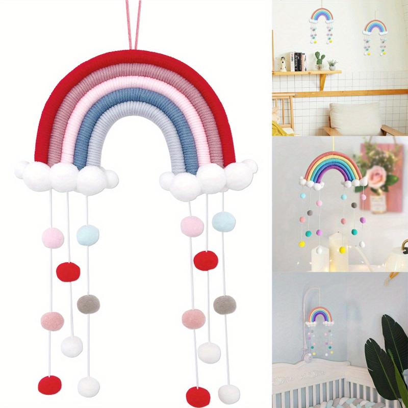 Rainbow Wind Chimes for Baby Bed Colourful Raindrops Clouds Newborn Room Decor