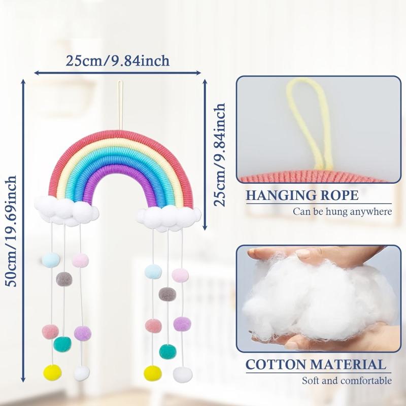 Rainbow Wind Chimes for Baby Bed Colourful Raindrops Clouds Newborn Room Decor