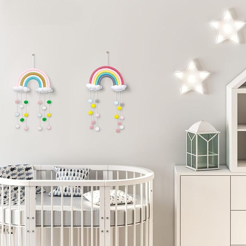 Rainbow Wind Chimes for Baby Bed Colourful Raindrops Clouds Newborn Room Decor