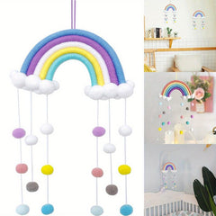 Rainbow Wind Chimes for Baby Bed Colourful Raindrops Clouds Newborn Room Decor